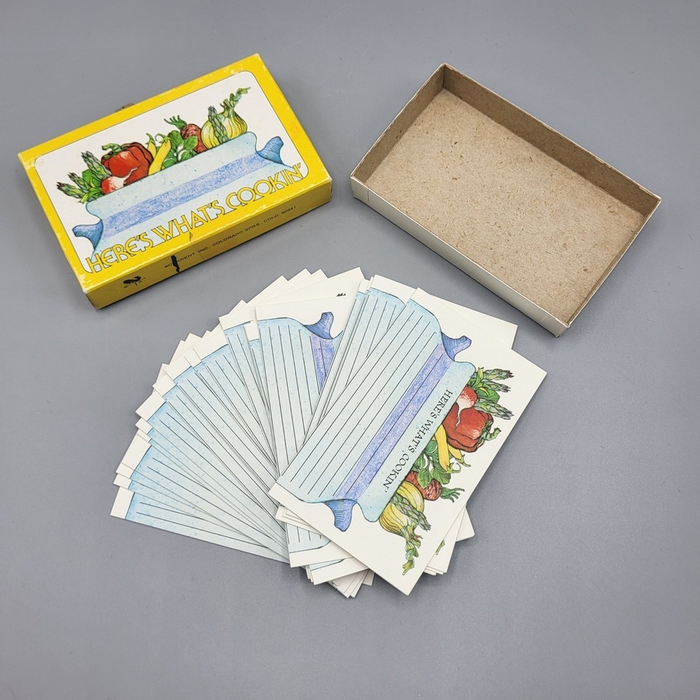 Vtg Recipe Cards Folded 1970s Stationery Set Vegetable Print Farm Kitchen Decor